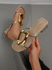 Livesso Casual Flat Sandals With Pure Metal Hook And Loop, Fashionable And Elegant With Metal Decoration, Suitable For Indoor And Outdoor Wear