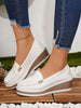 Spring New Rhinestone Metal Chain Breathable PU Leather Mom Shoes, Lightweight Comfortable Casual Versatile Wedge Heel Thick Sole Loafers For Women